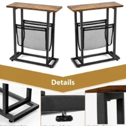 Industrieller Beistelltisch 2-stufiger schmaler Sofatisch 48 x 18 x 54,5 cm Braun + Schwarz