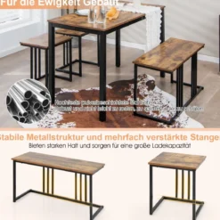 Industrieller Küchentisch mit Bank & 2 Hockern für 4 Personen platzsparende Essecke für Küche