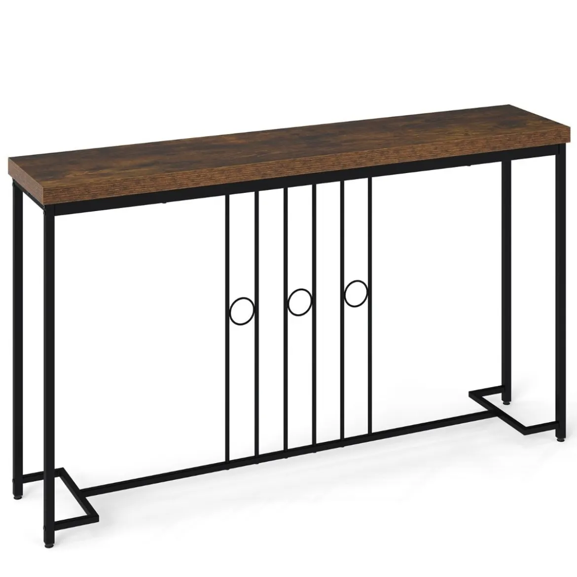 Industrieller Konsolentisch 140 cm schmaler Eingangstisch mit H-förmiger Basis & geräumiger Tischplatte Braun