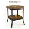 industrieller runder 2 stufiger Beistelltisch mit offenem Regal und Stahlbeinen 50 x 50 x 49,5 cm Braun