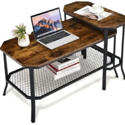 industrieller Sofa-Beistelltisch mit rustikaler Holzmaserung 64 x 32 x 61,5 cm rustikales braun