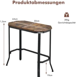 industrieller Sofa-Beistelltisch mit rustikaler Holzmaserung 64 x 32 x 61,5 cm rustikales braun