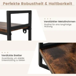 Industrielles 2 Ebenen Wandregal mit Stange & Metallrahmen Rustikales Braun
