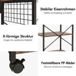 Industrielles Küchenregal 4-Stufiges Lagerregal 60 x 42 x 122 cm Braun