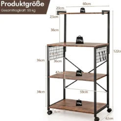 Industrielles Küchenregal 4-Stufiges Lagerregal 60 x 42 x 122 cm Braun