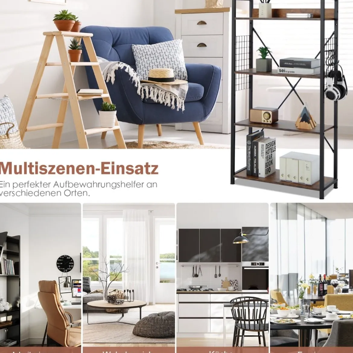 Industrielles 4-stufiges Bücherregal multifunktionales Lagerregal mit Anti-Kipp-Vorrichtung