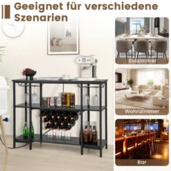 Industrielles Weinregal mit Glashalter & Regalen & Steckdosen für 15 Weinflaschen Weinschrank Grau