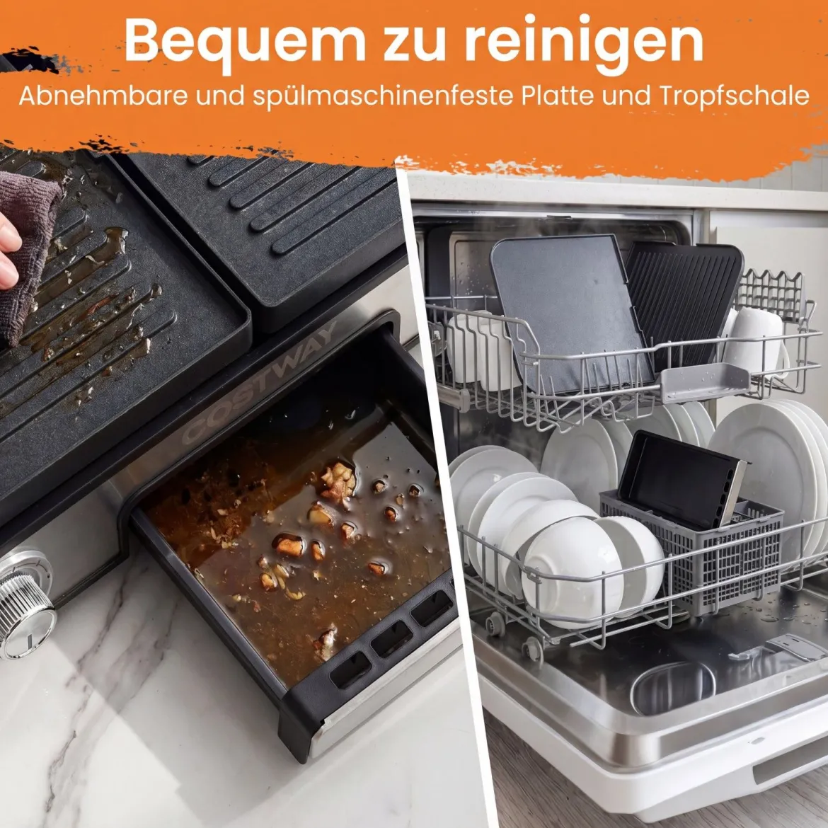 3-in-1 Elektrischer Tischgrill 2000W Elektrogrill mit 2 Separaten Heizzonen 6 Temperatureinstellungen