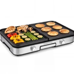 3-in-1 Elektrischer Tischgrill 2000W Elektrogrill mit 2 Separaten Heizzonen 6 Temperatureinstellungen