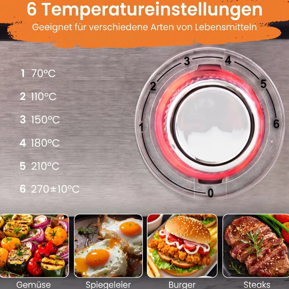 3-in-1 Elektrischer Tischgrill 2000W Elektrogrill mit 2 Separaten Heizzonen 6 Temperatureinstellungen
