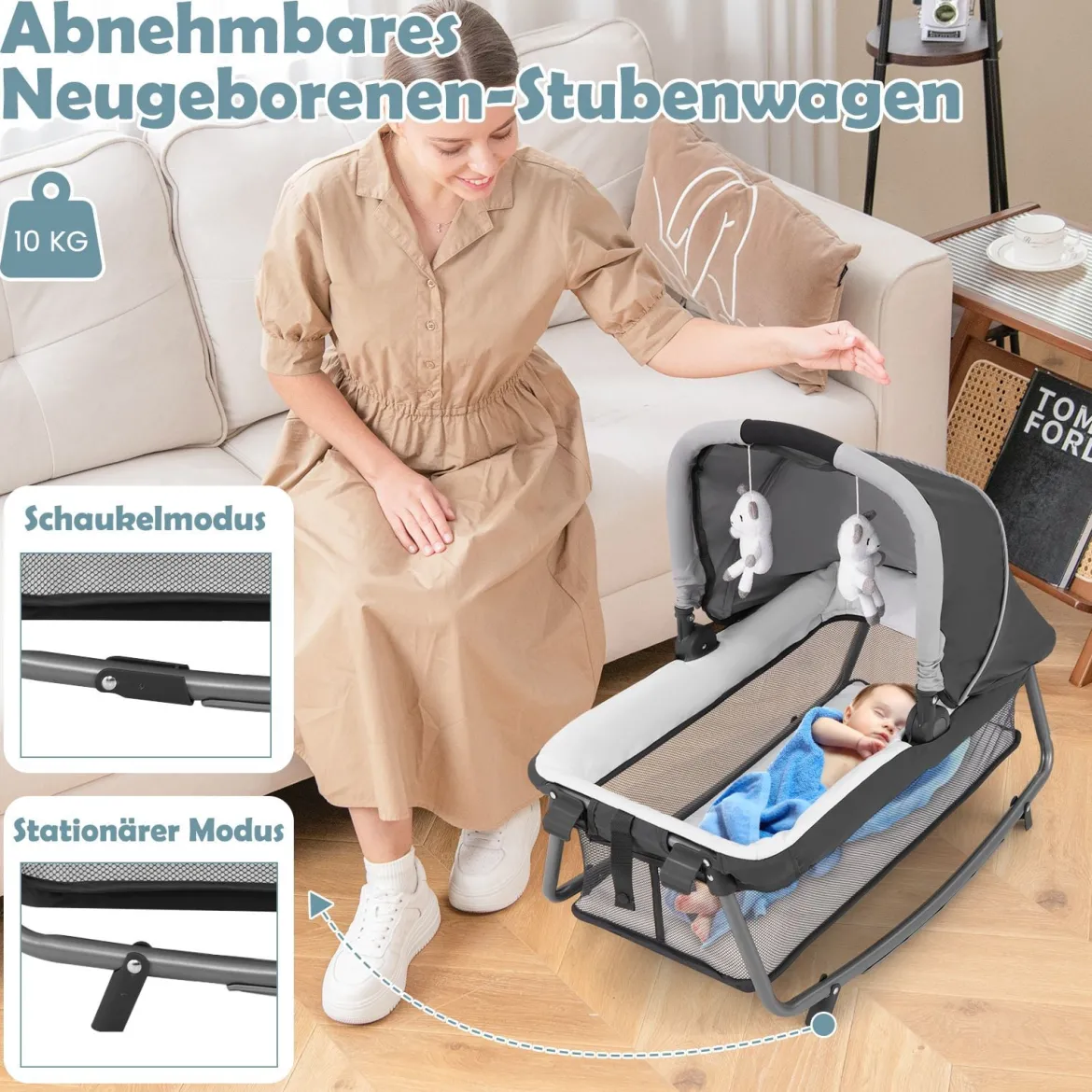 5 in 1 Faltbare Babybett mit Abnehmbarem Stubenwagen & Wickelauflage & Matratze Reisebett Grün