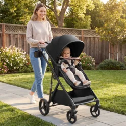 3 in 1 Faltbare Kinderwagen mit Umkehrbarem Sitz & Liegefunktion Reisebuggy Kombikinderwagen Schwarz