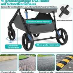 3 in 1 Faltbare Kinderwagen mit Umkehrbarem Sitz & Liegefunktion Reisebuggy Kombikinderwagen Grau