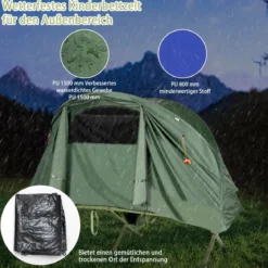 4 in 1faltbares Campingzelt für 1 Person mit Abdeckung und Matratze 200 x 87 x 154 cm Grün