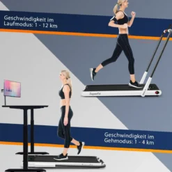 2-in-1 Faltbares Laufband mit APP & Fernbedienung Handyhalter LED-Display und Lautsprecher Weiß