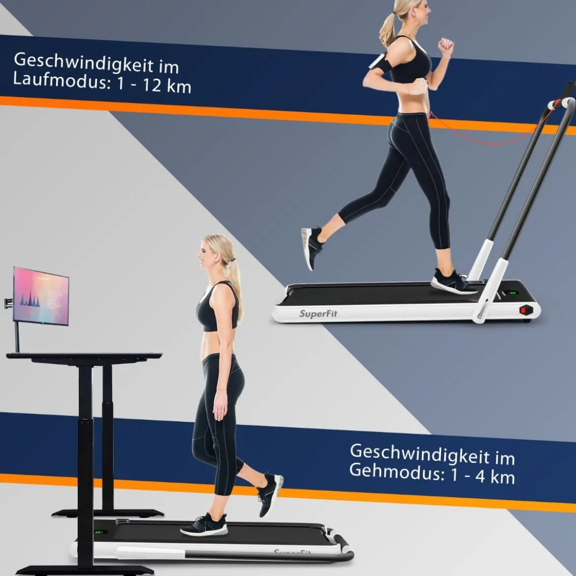 2-in-1 Faltbares Laufband mit APP & Fernbedienung Handyhalter LED-Display und Lautsprecher Weiß