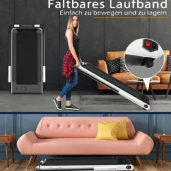 2-in-1 Faltbares Laufband mit APP & Fernbedienung Handyhalter LED-Display und Lautsprecher Weiß