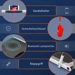 2-in-1 Faltbares Laufband mit APP & Fernbedienung Handyhalter LED-Display und Lautsprecher Weiß