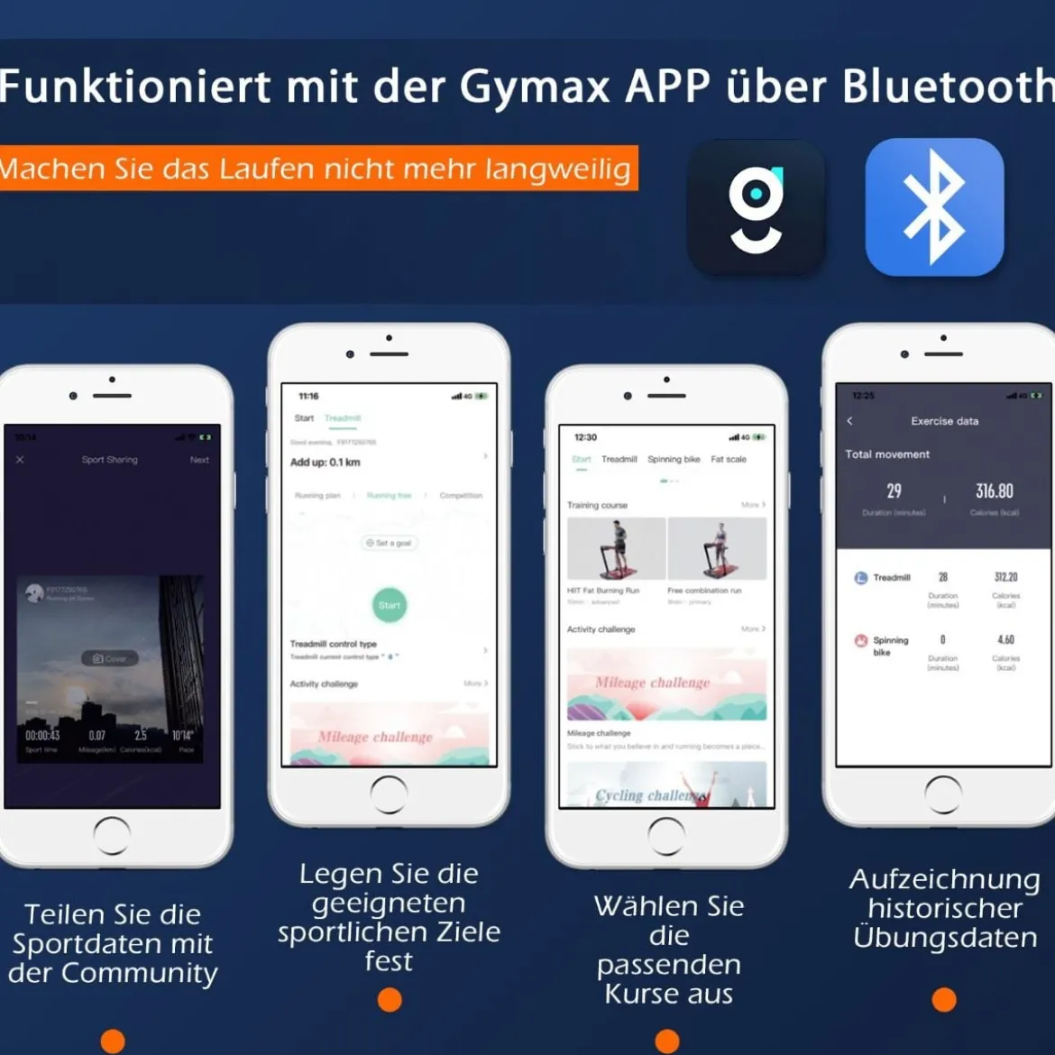 2-in-1 Faltbares Laufband mit APP & Fernbedienung Handyhalter LED-Display und Lautsprecher Weiß