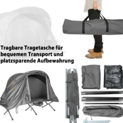 4 in 1 faltbares Outdoorzelt für 1 Person mit Abdeckung und Matratze 200 x 87 x 154 cm Grau