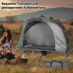 4 in 1 faltbares Outdoorzelt für 1 Person mit Abdeckung und Matratze 200 x 87 x 154 cm Grau