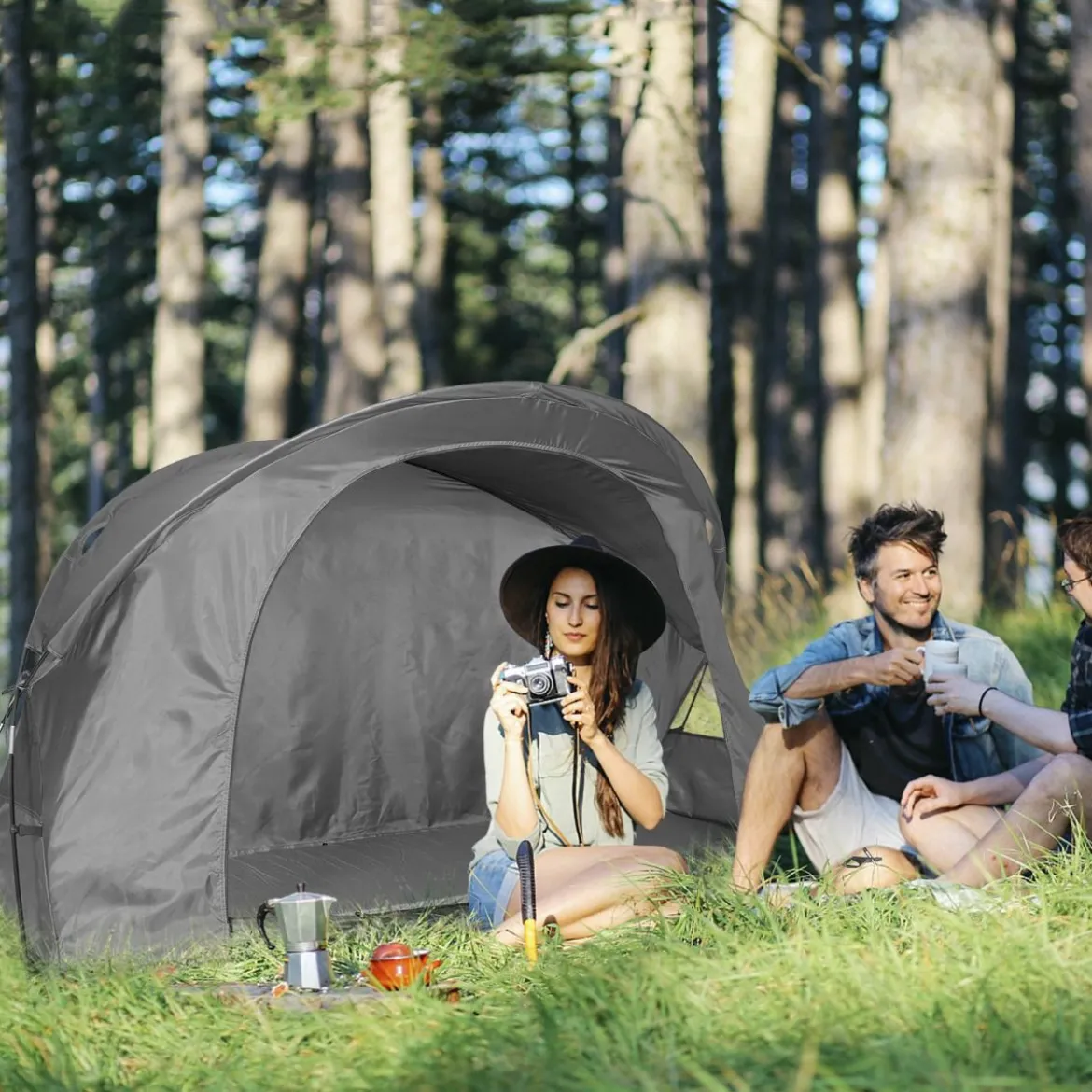 4 in 1 faltbares Outdoorzelt für 1 Person mit Abdeckung und Matratze 200 x 87 x 154 cm Grau