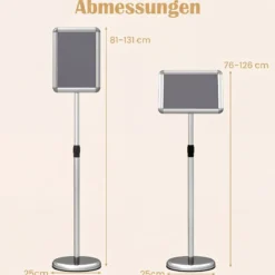 Infoständer A4 81–131 cm Höhenverstellbarer Menükartenhalter Drehbar Plakatständer mit Sockel