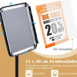Infoständer A4 81–131 cm Höhenverstellbarer Menükartenhalter Drehbar Plakatständer mit Sockel