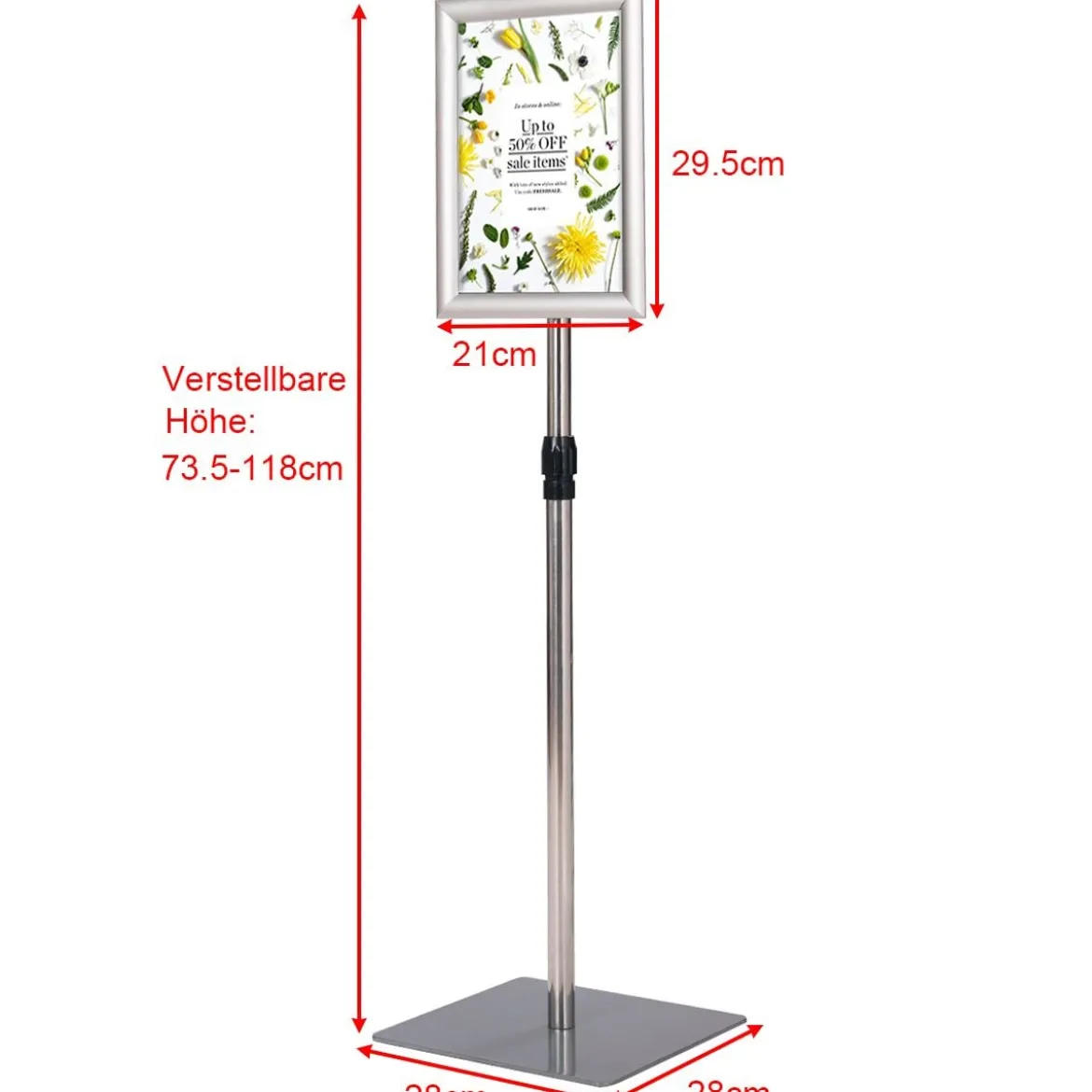 Infoständer DIN A4 Höhenverstellbarer Abnehmbarer Plakatständer Plakat Silber/Schwarz 33 x 24 cm