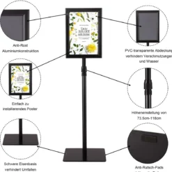 Infoständer DIN A4 Höhenverstellbarer Abnehmbarer Plakatständer Plakat Silber/Schwarz 33 x 24 cm