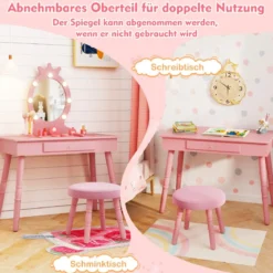 2 in 1 Frisiertisch Prinzessin mit Abnehmbarem Spiegel & Schublade Kinder Schminktisch