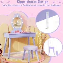 2 in 1 Frisiertisch Prinzessin mit Abnehmbarem Spiegel & Schublade Kinder Schminktisch
