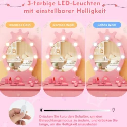 2 in 1 Frisiertisch Prinzessin mit Abnehmbarem Spiegel & Schublade Kinder Schminktisch