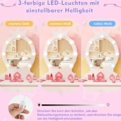 2 in 1 Frisiertisch Prinzessin mit Abnehmbarem Spiegel & Schublade Kinder Schminktisch