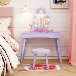 2 in 1 Frisiertisch Prinzessin mit Abnehmbarem Spiegel & Schublade Kinder Schminktisch