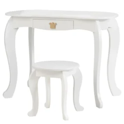 2 in 1 Frisiertisch Set Kinder Schminktisch Mädchen Frisiertisch Holz Spiegeltisch Weiß 80x42x105cm