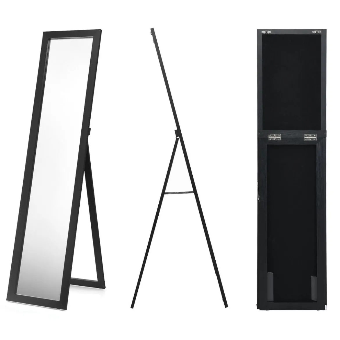 2 in 1 Ganzkörper-Spiegel Ganzkörperspiegel mit Holzrahmen 37 x 155 cm schwarz