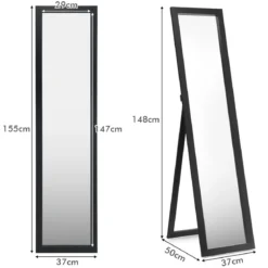 2 in 1 Ganzkörper-Spiegel Ganzkörperspiegel mit Holzrahmen 37 x 155 cm schwarz