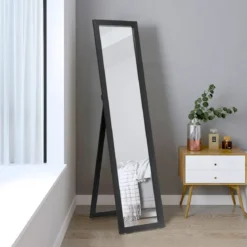 2 in 1 Ganzkörper-Spiegel Ganzkörperspiegel mit Holzrahmen 37 x 155 cm schwarz
