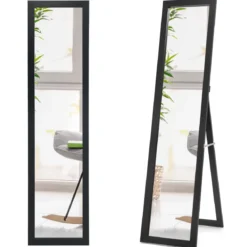 2 in 1 Ganzkörper-Spiegel Ganzkörperspiegel mit Holzrahmen 37 x 155 cm schwarz
