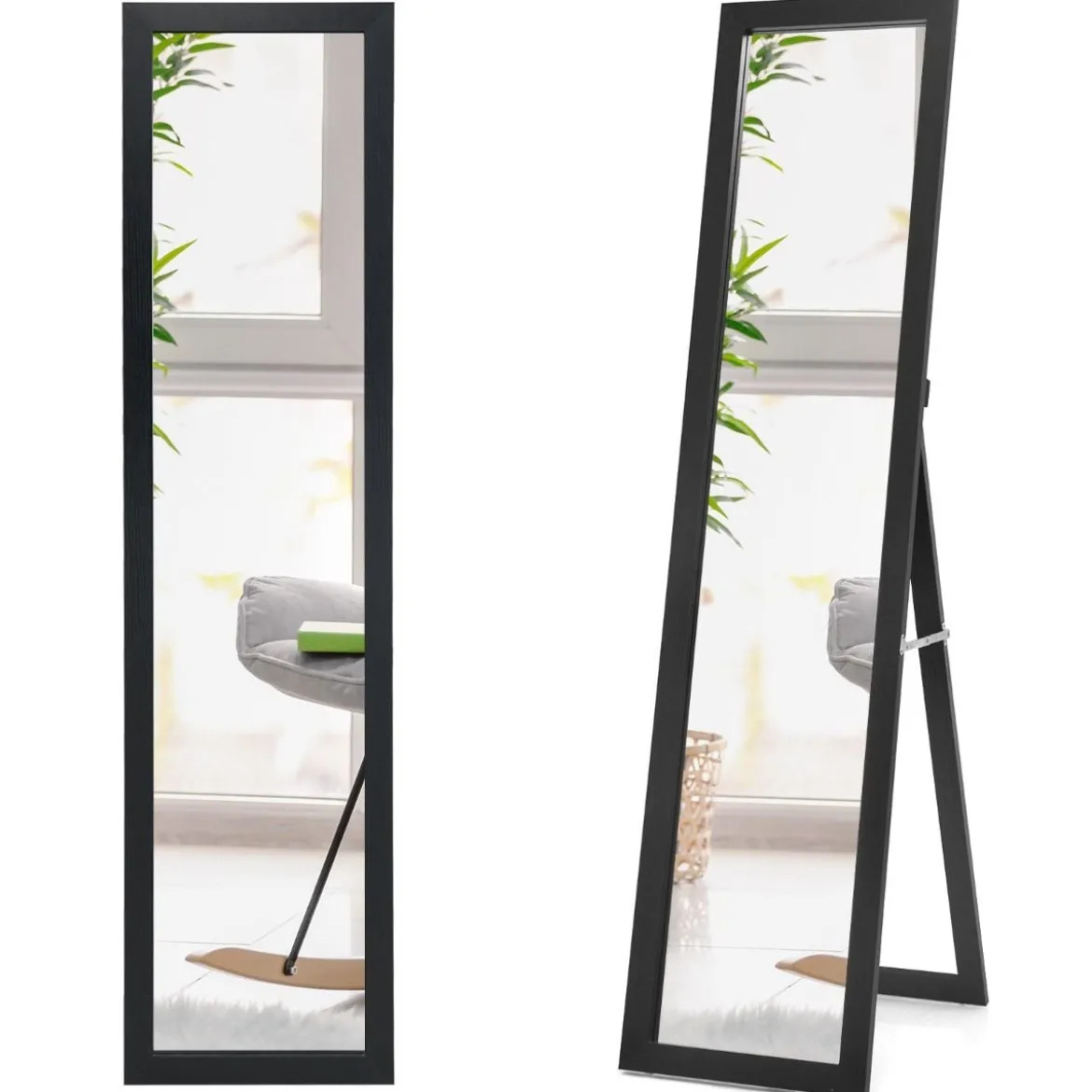 2 in 1 Ganzkörper-Spiegel Ganzkörperspiegel mit Holzrahmen 37 x 155 cm schwarz