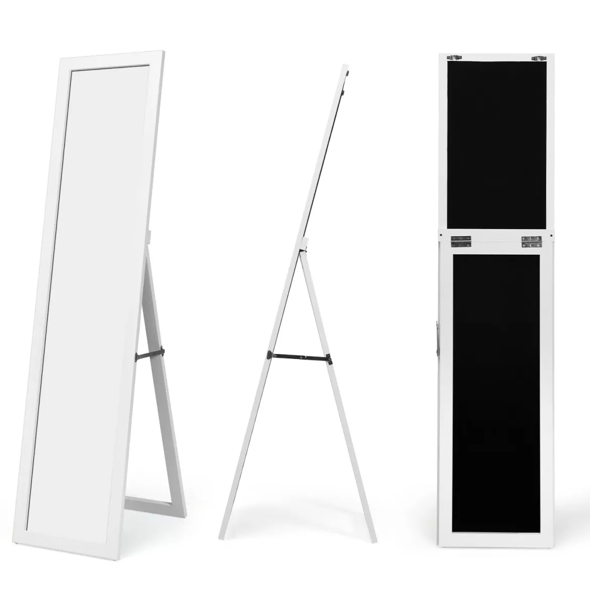 2 in 1 Ganzkörper-Spiegel Ganzkörperspiegel mit Holzrahmen 37 x 155 cm Weiß
