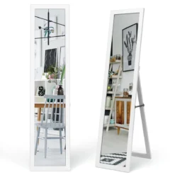 2 in 1 Ganzkörper-Spiegel Ganzkörperspiegel mit Holzrahmen 37 x 155 cm Weiß
