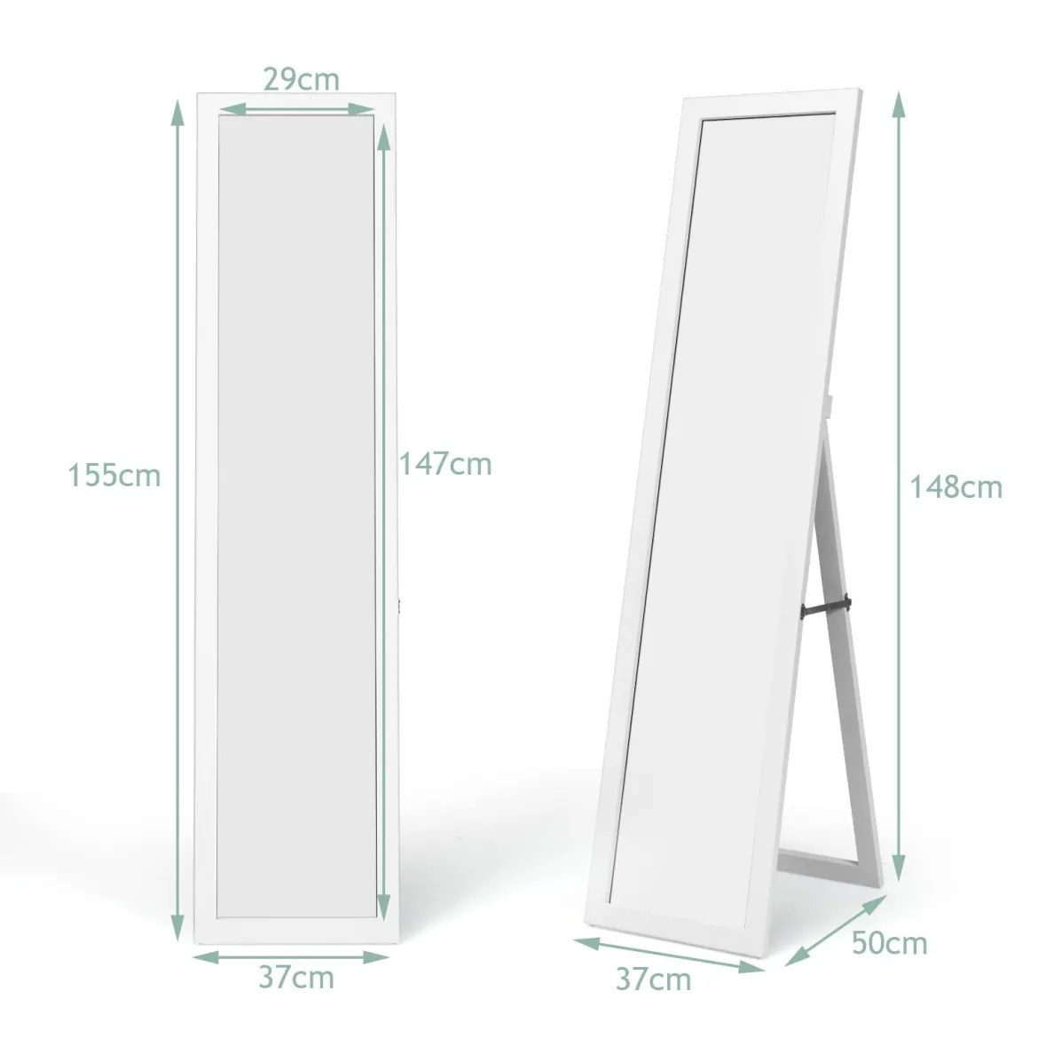 2 in 1 Ganzkörper-Spiegel Ganzkörperspiegel mit Holzrahmen 37 x 155 cm Weiß