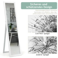 2 in 1 Ganzkörper-Spiegel Ganzkörperspiegel mit Holzrahmen 37 x 155 cm Weiß