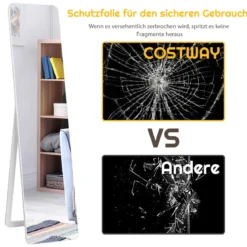 2 in 1 Ganzkörperspiegel Standspiegel und Wandspiegel 160 x 37 cm Weiß