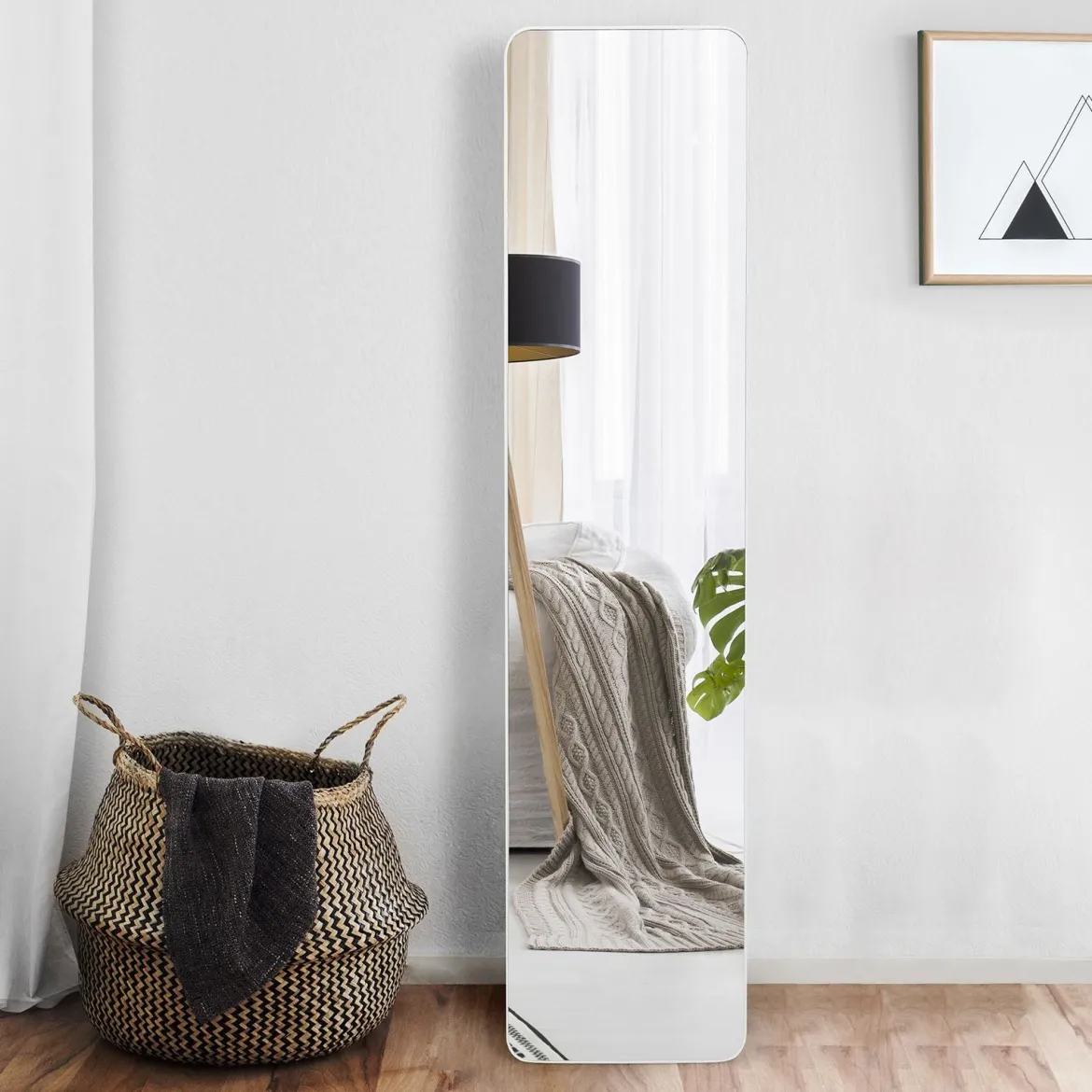 2 in 1 Ganzkörperspiegel Standspiegel und Wandspiegel 160 x 37 cm Weiß