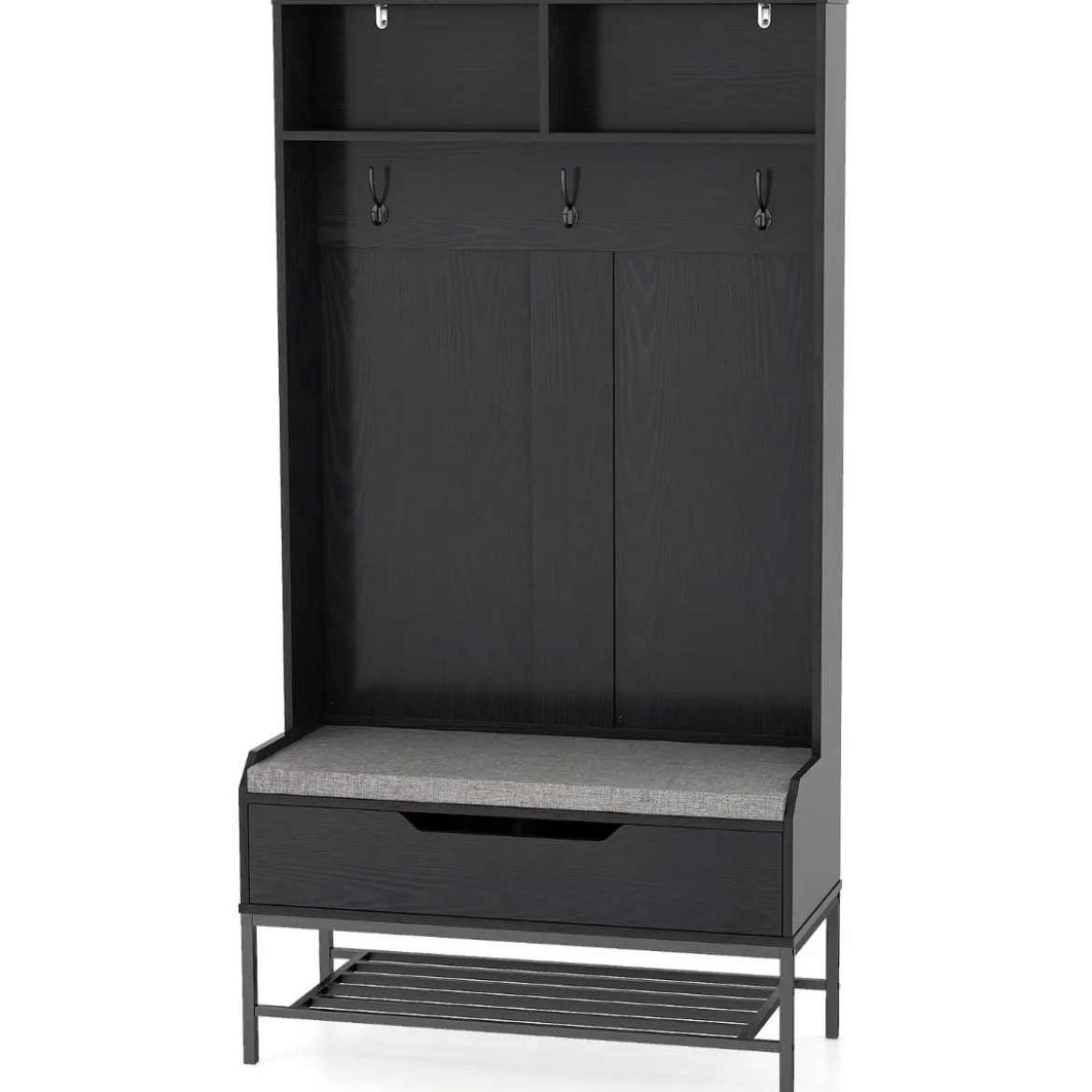 4 in 1 Garderobe mit Sitzbank & Schuhschrank & 3 Haken Garderobenständer Kleiderständer