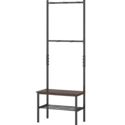 3-in-1 Garderobenständer mit Haken Schuhbank und Regal 60 × 30 × 166 cm Rustikalbraun