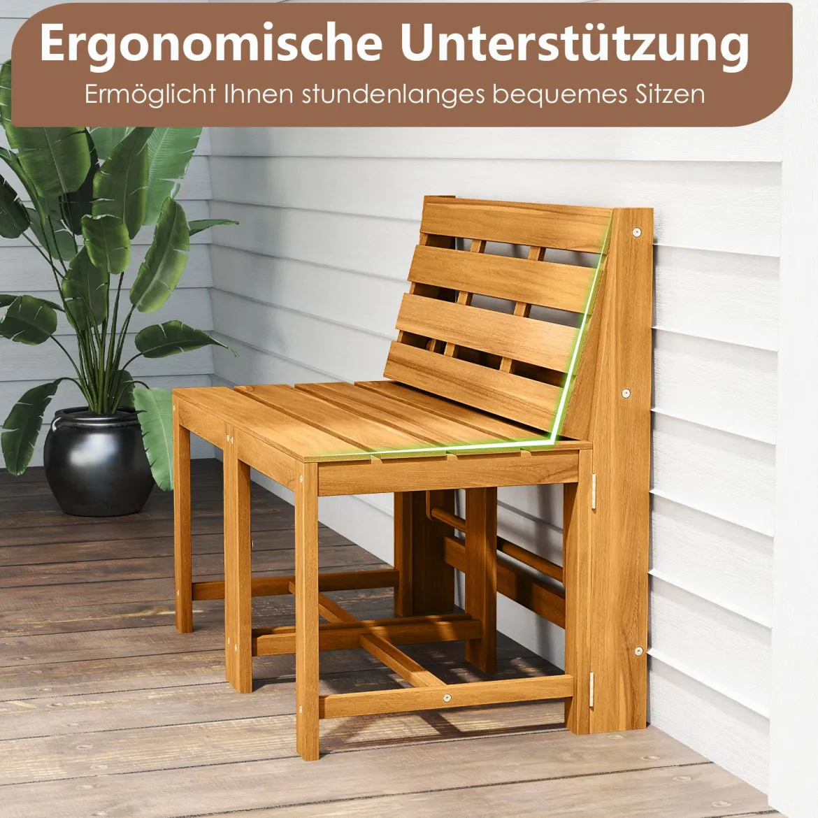2 in 1 Gartenbank aus Akazienholz Gartentisch mit Sitzbank 2-Sitzer Holzbank Sitzgruppe für Terrasse